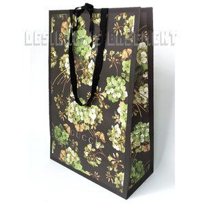 GUCCI Authentic New black & green BLOOMS print Logo tie-top Shopping Bag large